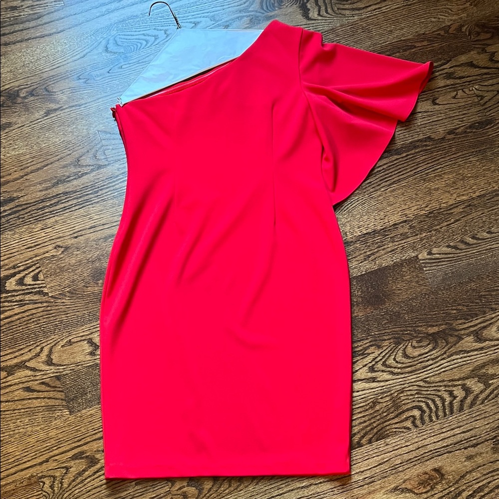 Calvin Klein Red One-Shoulder Cocktail Dress – Size 12